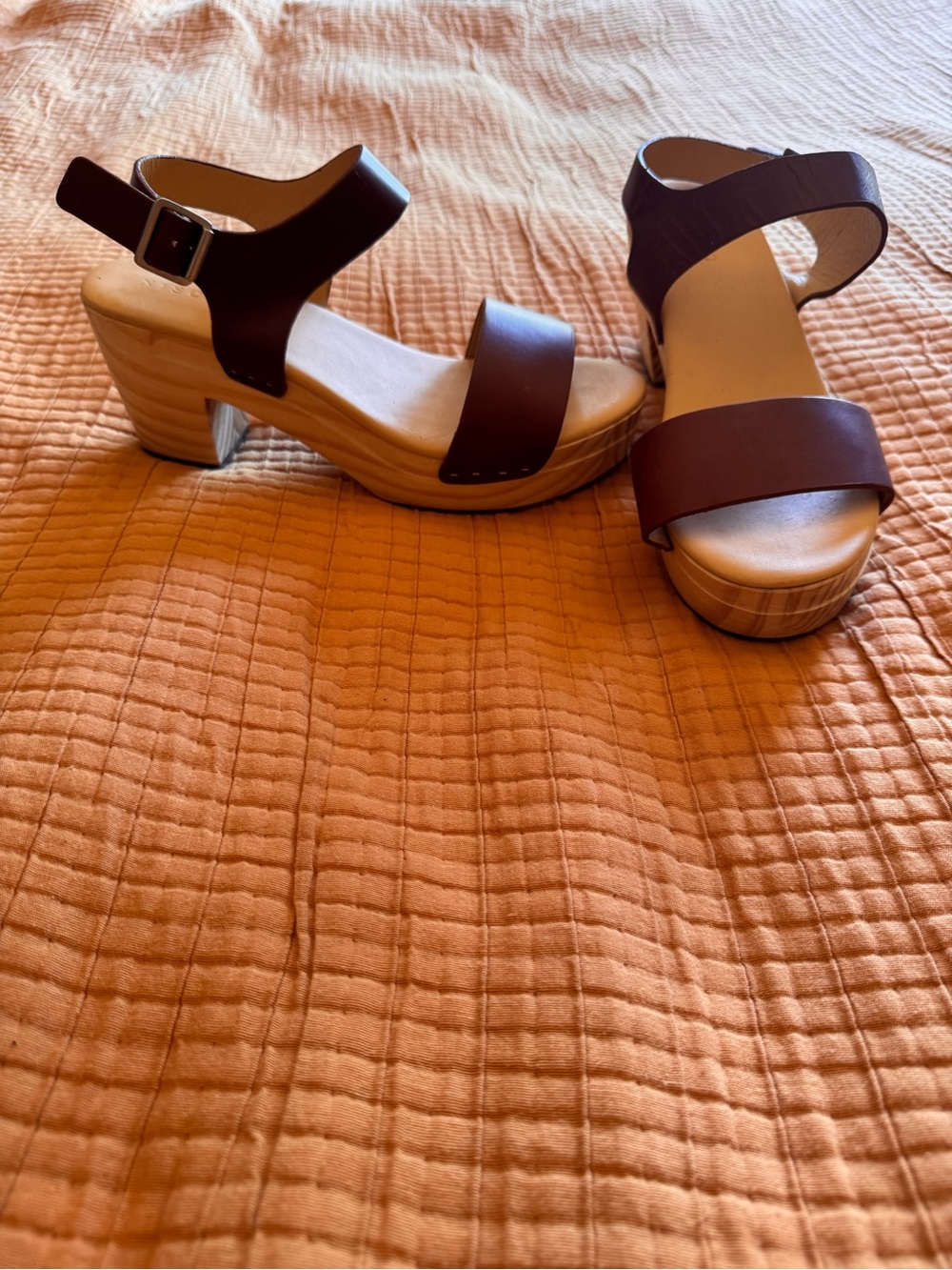 Nisolo Dark Brown Leather Platform Sandals with Ankle Strap